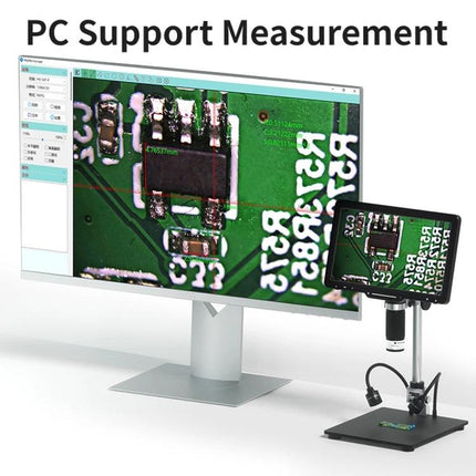 Handheld Digital Microscope for Screen Repair with 10.1 Inch Display showing PCB close-up on 10.1-inch screen for inspection