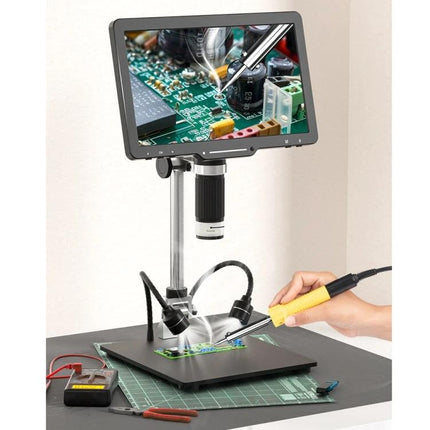 Handheld Digital Microscope for Screen Repair with 10.1 Inch Display showing soldering and PCB inspection on 10.1-inch screen