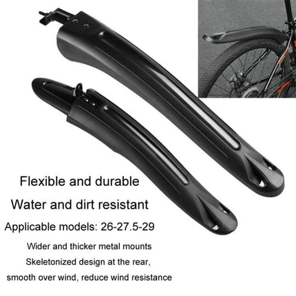 Bike Fender Set For MTB Front And Rear Quick Release Mudguards - black PP plastic 26-29in front and rear mudguards, quick release mounts