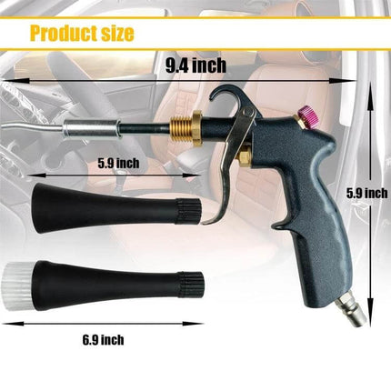Car Interior Cleaning Gun for Dust and Air Conditioning Removal - aluminum alloy rotating tube with nozzle attachments for vents, dashboard crevices and seats