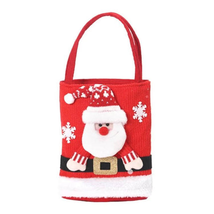 Christmas Gift Bag Large Capacity Tote For Gifts And Decorations - red knitted Santa tote with PP cotton, snowflakes, sturdy handles, reusable holiday gift bag
