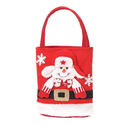 Christmas Gift Bag Large Capacity Tote For Gifts And Decorations - red knitted tote with snowman motif, soft PP cotton fill, reusable holiday gift bag