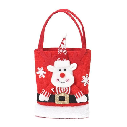 Christmas Gift Bag Large Capacity Tote For Gifts And Decorations - red knitted reindeer design tote with plush fill, snowflakes and handles