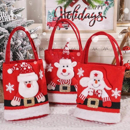 Christmas Gift Bag Large Capacity Tote For Gifts And Decorations - red knitted Santa and reindeer holiday gift bags set