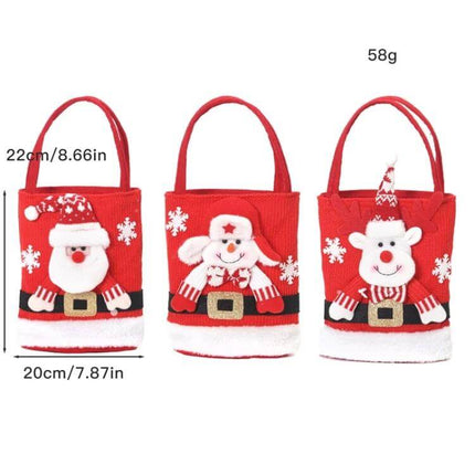Christmas Gift Bag Large Capacity Tote For Gifts And Decorations - set of three red festive knitted tote bags with Santa, snowman, and reindeer designs
