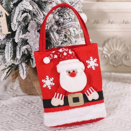 Christmas Gift Bag Large Capacity Tote For Gifts And Decorations - red knitted Santa tote with plush beard, snowflakes, sturdy handles