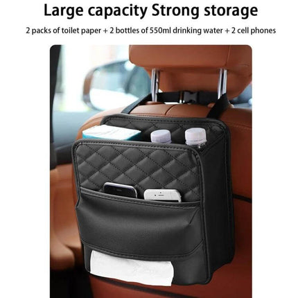 2-In-1 Car Seat Back Storage Tissue Bag For Hanging hanging black PU leather car seat organizer with pockets for phones bottles tissues