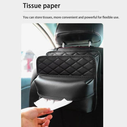 2-In-1 Car Seat Back Storage Tissue Bag For Hanging - black PU leather hanging tissue holder mounted on car seat back