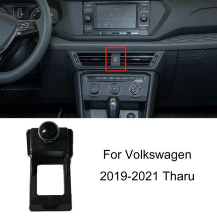 Car Air Outlet Phone Holder Base For Volkswagen Dashboard Mount shown installed on VW Tharu 2019-2021 dashboard, compact plastic snap-on base