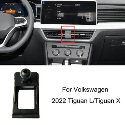 Car Air Outlet Phone Holder Base For Volkswagen Dashboard Mount installed on Tiguan dashboard next to hazard button, secure snap-on phone mount