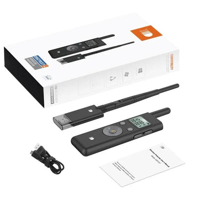 Doosl Long Distance Laser Page Turner for Presentations handheld RF presenter with 300m range, LCD timer, USB receiver and charging cable