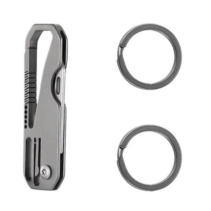 Titanium Keychain Folding Knife With Titanium Ring For Everyday Carry compact titanium folding knife with two titanium rings, pocket clip, corrosion-resistant