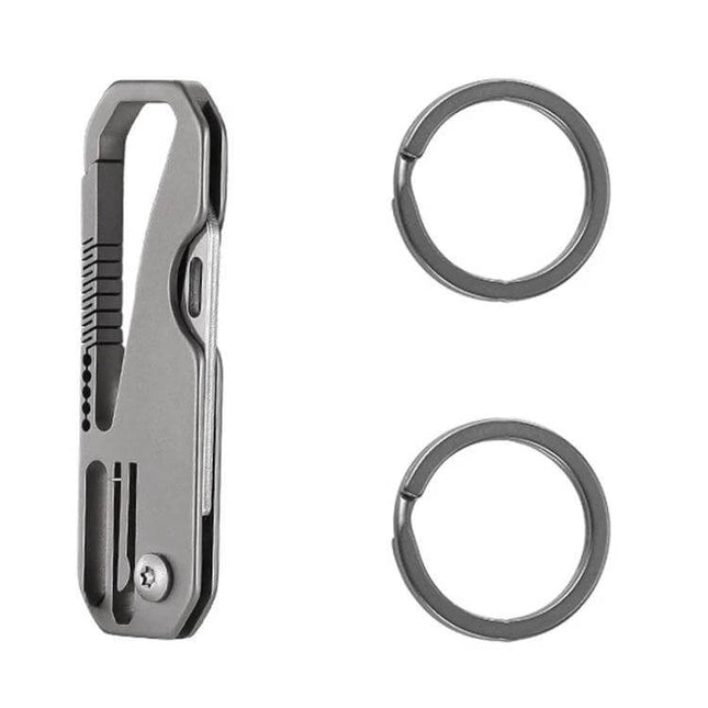 Titanium Keychain Folding Knife With Titanium Ring For Everyday Carry compact titanium folding knife with two titanium rings, pocket clip, corrosion-resistant