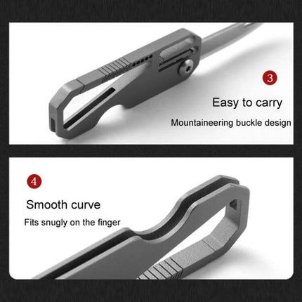Titanium Keychain Folding Knife With Titanium Ring For Everyday Carry - close-up of titanium mountaineering buckle and smooth curve detail