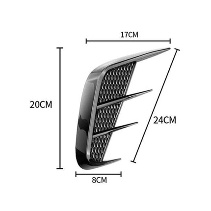 Universal Bright Black Carbon Fiber Car Fender Stickers - glossy black TPU fender sticker with mesh and three slats, 17x20x8x24cm dimensions