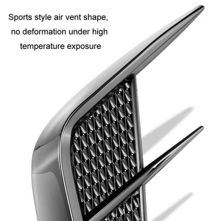 Universal Bright Black Carbon Fiber Car Fender Stickers - close-up of glossy sports-style air vent-shaped TPU fender decal on curved surface