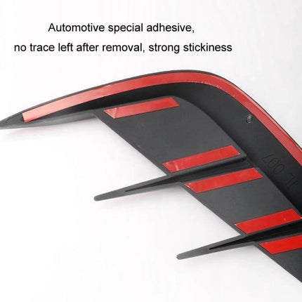 Universal Bright Black Carbon Fiber Car Fender Stickers shown with red adhesive strips on curved TPU fender protector
