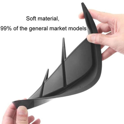 Universal Bright Black Carbon Fiber Car Fender Stickers shown on hands flexing soft TPU piece for curved fenders