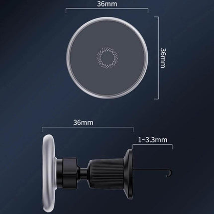 Car Wireless Magnetic Phone Holder With Ambient Light vent-mounted magnetic phone holder with 36mm magnetic pad and 15W wireless charging, ambient light