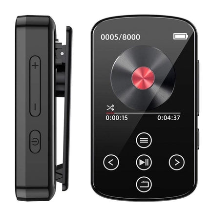 Bluetooth MP3 Music Player with Touch Screen and Sports Clip - black compact player with 1.54-inch color touch screen and secure clip