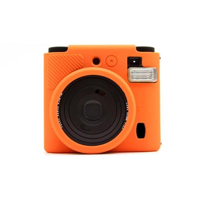 FUJIFILM Instax Mini 99 Silicone Protective Camera Case in bright orange fitted on instant camera front view