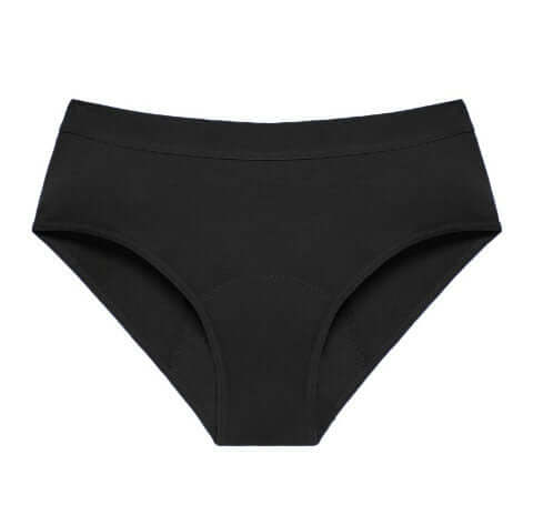 Black bamboo fiber leak-proof menstrual underwear for women, designed for comfort and period protection.