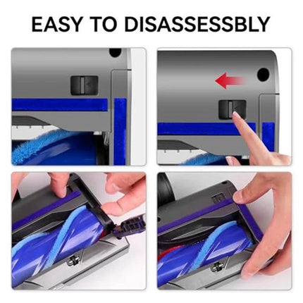 Soft Velvet Suction Head for Dyson Vacuums with Dust Display Light showing easy disassembly steps and rotating brush removal