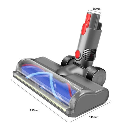 Soft Velvet Suction Head for Dyson Vacuums with Dust Display Light — close-up product image showing brush head, LED dust light and dimensions