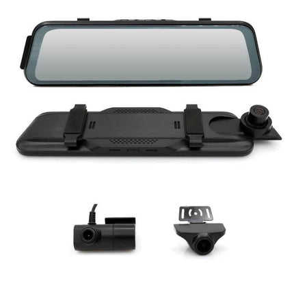 Triple Camera Dash Cam for Cars with GPS and Blind Spot Detection rear view mirror mount with front interior and side cameras