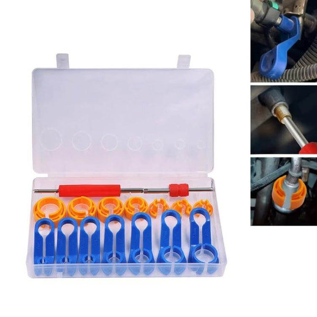 Car Air Conditioning Quick Removal Tool Set, 16 Pieces – plastic 16-piece kit in case for removing AC pipes, brake lines and hydraulic tubes without damage