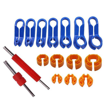 Car Air Conditioning Quick Removal Tool Set, 16 Pieces blue and orange plastic disconnect tools for automotive AC pipes and brake lines