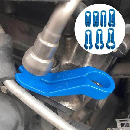Car Air Conditioning Quick Removal Tool Set, 16 Pieces - blue plastic AC line removal clip in use on vehicle pipe
