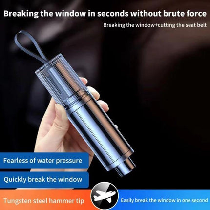 Portable Car Safety Hammer for Emergency Window Breaking and Seat Belt Cutting - compact tungsten-tip emergency window breaker and seatbelt cutter in hand