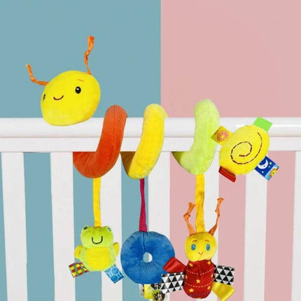 Baby Caterpillar Cot Spiral Toy For Pram Hanging Rattle plush spiral with colorful caterpillar, frog and dangling toys for stroller or crib