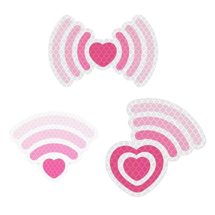 Reflective Car Safety Stickers for Night Visibility, 3-Piece Set - pink heart-shaped reflective warning decals for cars and bikes