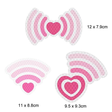Reflective Car Safety Stickers for Night Visibility, 3-Piece Set — pink heart Wi-Fi style reflective warning stickers for cars, bikes (sizes 12x7.9,11x8.8,9.5x9.3cm)