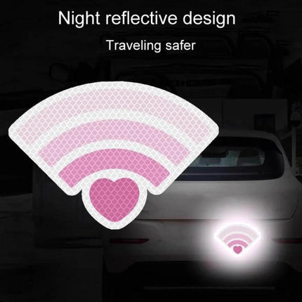 Reflective Car Safety Stickers for Night Visibility, 3-Piece Set - pink WiFi-shaped reflective warning stickers applied to car rear for nighttime safety