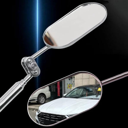 Essential Tool for Daily Car Inspections and Maintenance - stainless steel telescopic inspection mirror showing car reflection