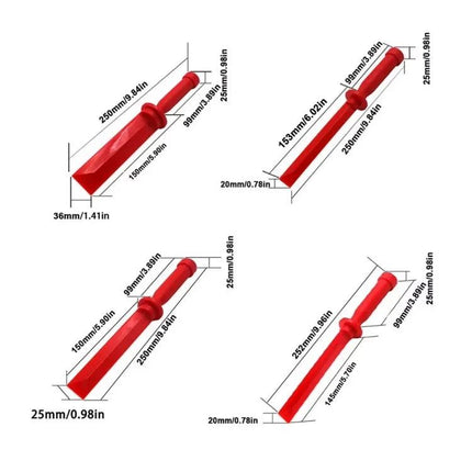 A Practical Set of Scrapers for Everyday Car Maintenance - red plastic trim removal tools with dimensions for removing speakers, panels and navigation systems