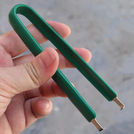 Handy Tweezers for Everyday Car Repairs and Gadget Maintenance - green double-hook tweezers holding small electrical parts