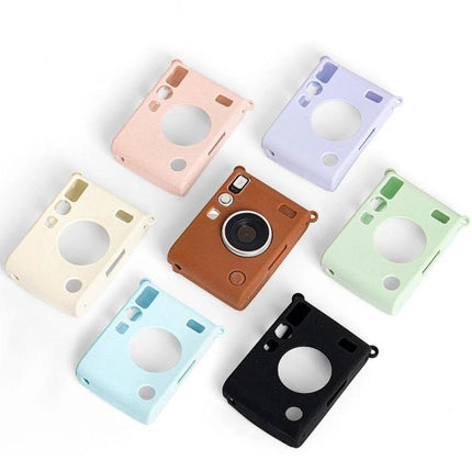 Durable Soft Silicone Protective Case for Fujifilm Instax Mini EVO in assorted colors showing camera fit and button access