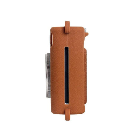 Durable Soft Silicone Protective Case for Fujifilm Instax Mini EVO - brown side view showing strap slots and camera button access