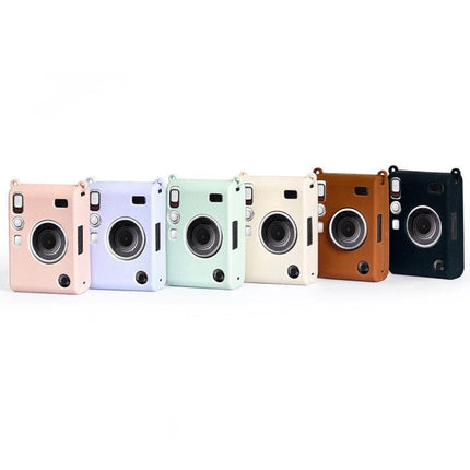Durable Soft Silicone Protective Case for Fujifilm Instax Mini EVO in pastel pink, purple, mint, cream, brown and black lineup protecting camera body