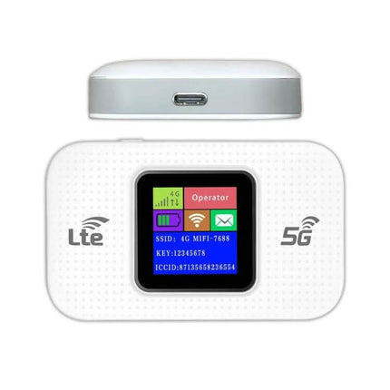 Portable 4G Mobile WiFi Router for On-the-Go Connectivity white LTE/5G pocket hotspot with color display and USB-C port