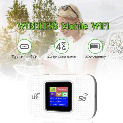 Portable 4G Mobile WiFi Router for On-the-Go Connectivity — compact 4G LTE pocket hotspot with Type-C, 3000mAh battery and color display
