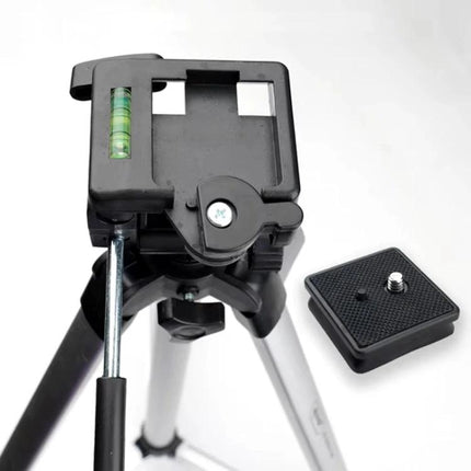 WeiFeng Quick Release Plate for Secure Camera Mounting on Tripods shown attached to tripod head with removable camera plate and bubble level