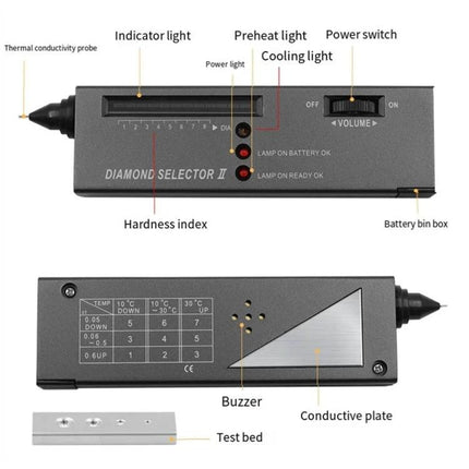Diamond Test Pen for Verifying Gemstone Authenticity compact thermal conductivity tester with probe, indicator lights, hardness index and conductive plate