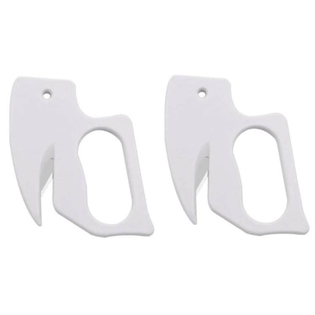Two Pack Letter Opener And Paper Cutter For Everyday Use - white ABS grip with stainless steel blade, compact mail and packaging cutter