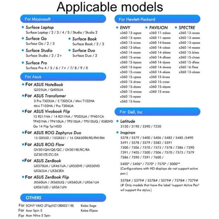 Microsoft Surface Compatible Anti-Touch Handwriting Pen showing compatible Surface and tablet models list