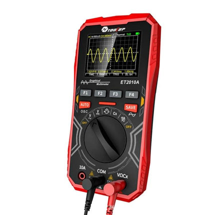 Tooltop 2-in-1 Oscilloscope and Multimeter for DIY Projects handheld unit displaying waveform and probes connected